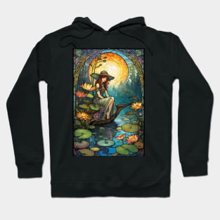 Stained Glass Girl At Lily Pond Hoodie